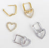 Rounded Rectangle Hoop Earrings with Cubic Zirconia Heart