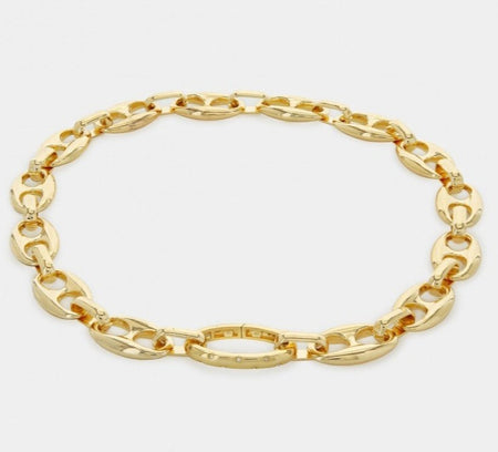 Gold Puffy Mariner Chain Link Necklace