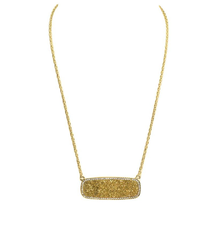 Gold Druzy Rectangle Necklace