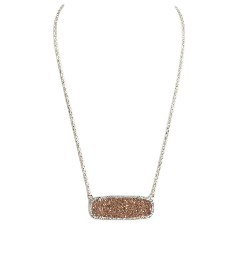 Pink Druzy Rectangle Necklace