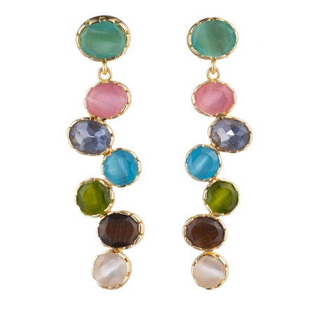 Multicolor quartz drop bezel earrings polychromatic