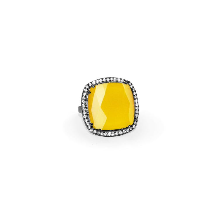 Yellow Chalcedony Square Ring