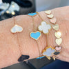 14 KT Solid Gold Mini Stone Heart Cable Link Chain Bracelets