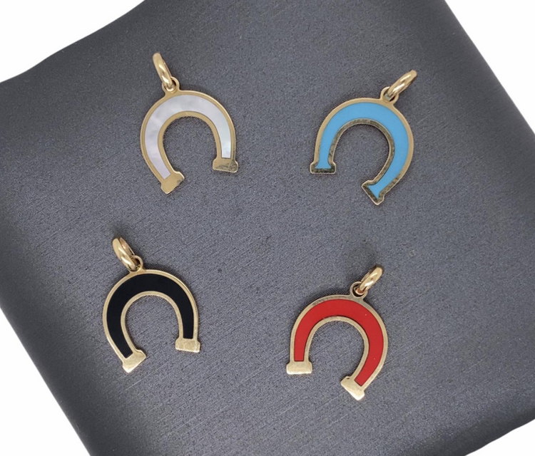 14 KT Solid Gold Mini Stone Pendants - Horseshoe