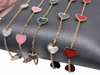 14 KT Solid Gold Mini Stone Heart Cable Link Chain Bracelets