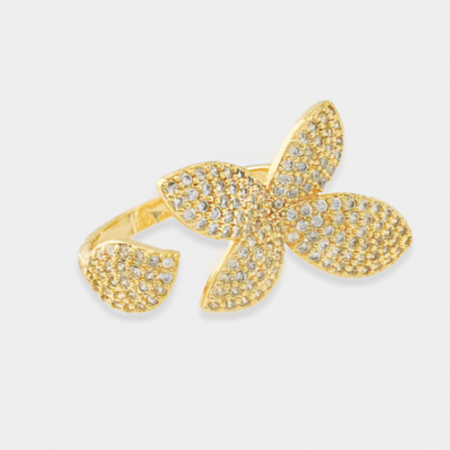 Flower and Leaf ring with pave micro czs