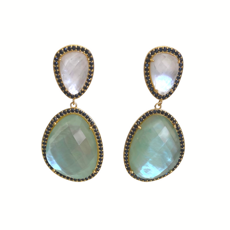 Freeform Drop Earrings -wit and whimsy- chiffon quartz and gentle aqua quartz