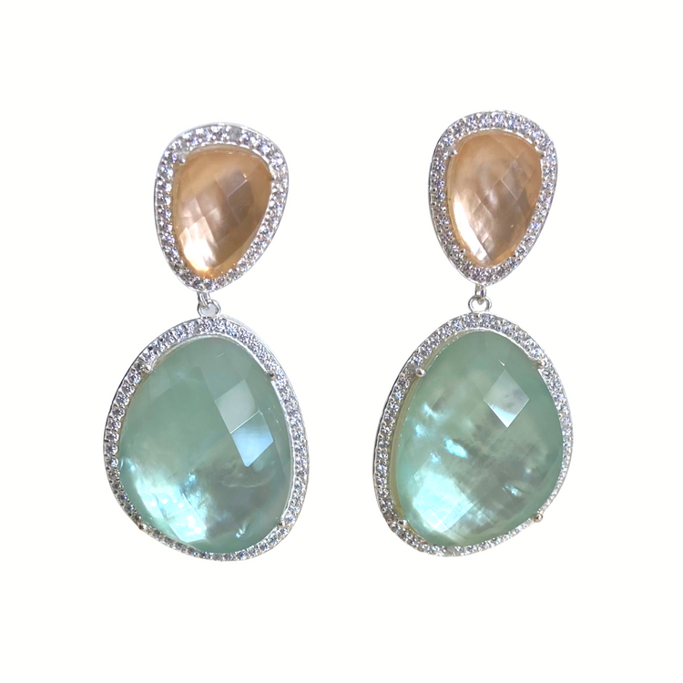 Freeform Drop Earrings -wit and whimsy- apricot quartz and gentle aqua quartz