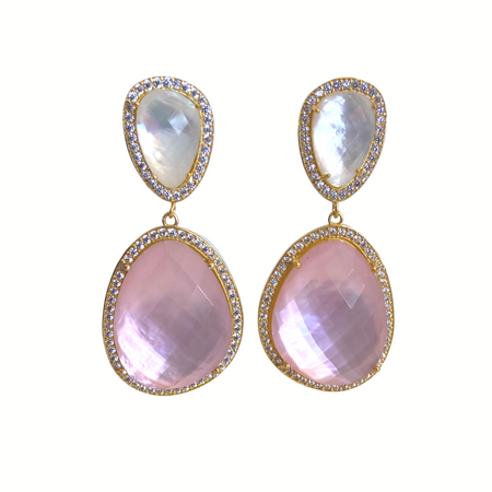 Freeform Drop Earrings -wit and whimsy- chiffon quartz and ballet slipper pink quartz