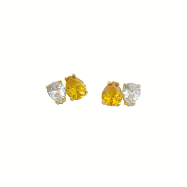 Cubic Zirconia Earrings - Clear and yellow teardrops