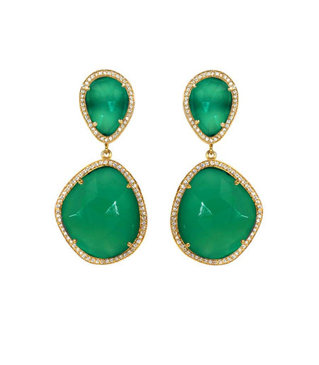 Green Onyx Drop Earrings Set in Gold Plated Sterling Silver