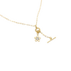 Dainty tiny paperclip chain necklace with ring with cubic zirconia daisy and dangling chain