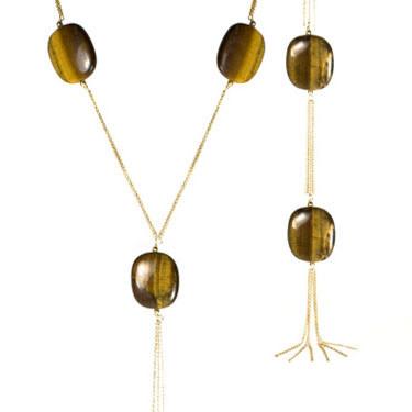 long tassel necklace - tigersEye or garnet