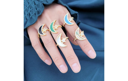 Crescent Moon and Star Stone Rings