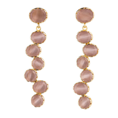Quartz drop bezel earrings monochromatic, Earthy pink