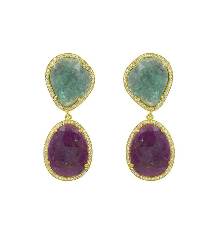 Green/Purple Sliced Sapphire Earrings